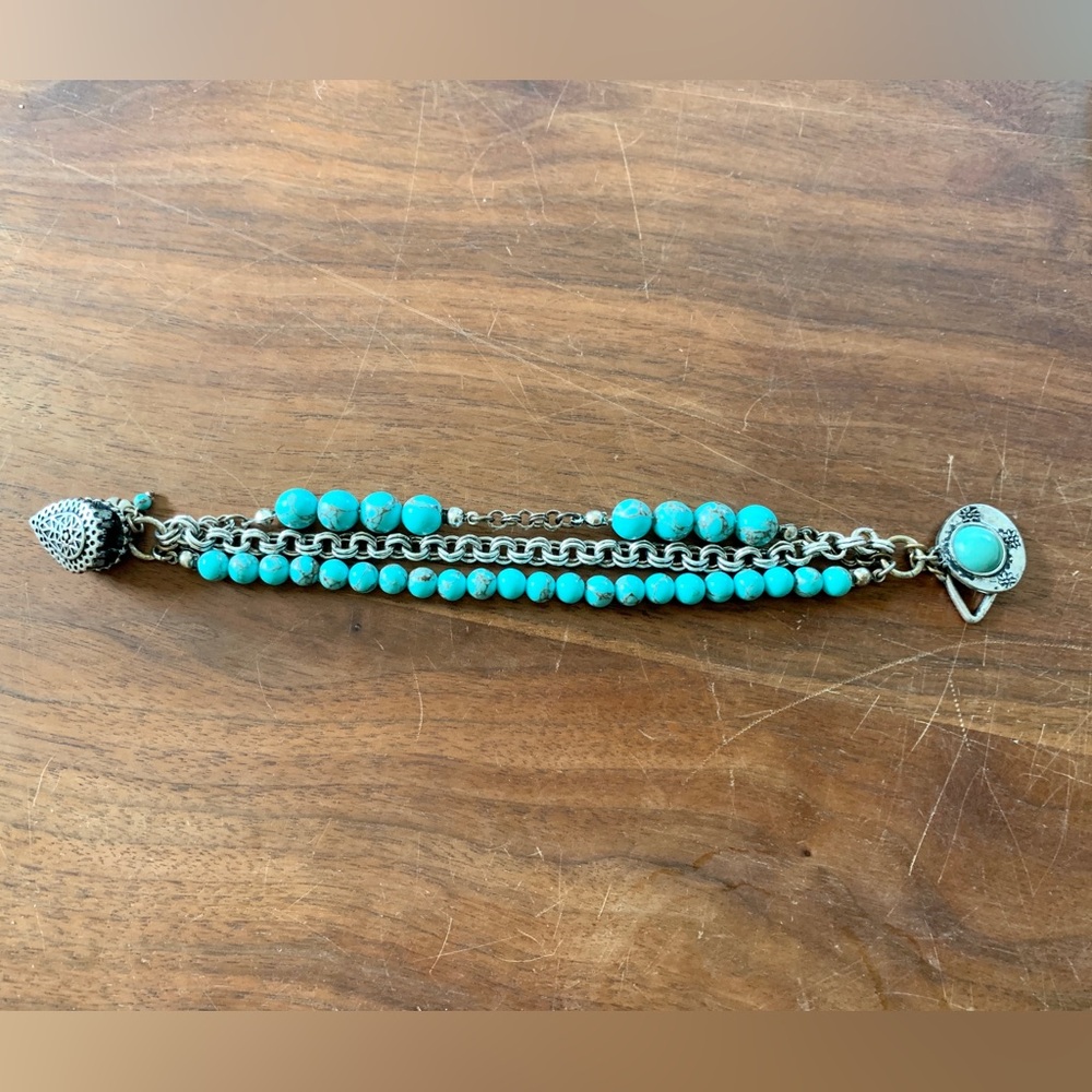Lucky Brand silver chain and turquoise bead bracelet